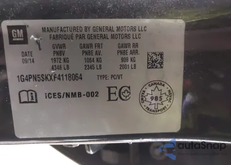 2015 Buick Verano из США, поврежденный, VIN 1G4PN5SKXF4118064